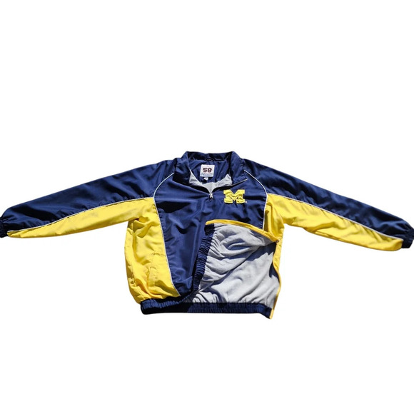 Mens Vintage Michigan Wolverines Windbreaker XL Pullover Jacket Quarter Zip Blue - Picture 2 of 10
